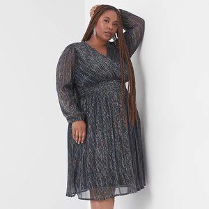 Lane Bryant Long-Sleeve Multi-Colored Metallic Crinkle Dress in 14/16